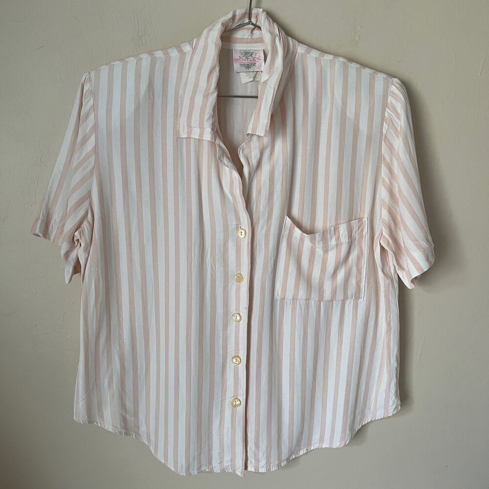 Vintage TR Bentley Striped Short Sleeve Button Down Shirt USA Made Size M